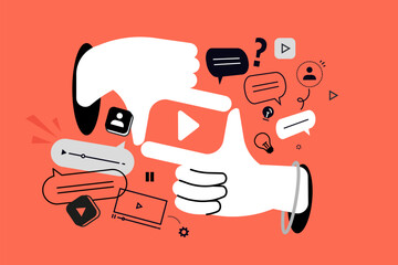 Fototapeta na wymiar Video, movie, video clip. Vector illustration for web banner, social media banner, business presentation, marketing material.