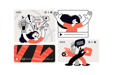 Video, movie, video clip. Vector illustration for web banner, social media banner, business presentation, marketing material.