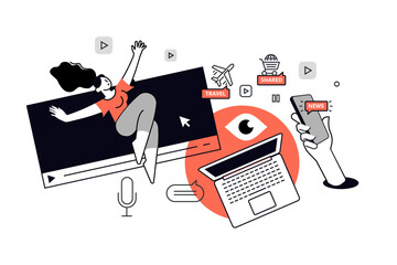 Social network and video. Vector illustration for web banner, social media banner, business presentation, marketing material.