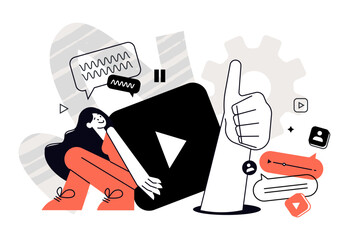 Fototapeta na wymiar Social network and video. Vector illustration for web banner, social media banner, business presentation, marketing material.