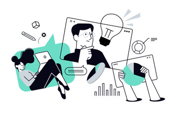 Fototapeta na wymiar Project development. Vector illustration for web banner, social media banner, business presentation, marketing material.