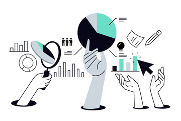 Plakat Data analytics. Vector illustration for web banner, social media banner, business presentation, marketing material.
