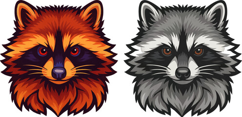 Racoon head vector two colors...
