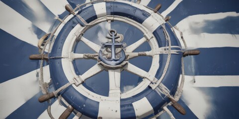 Bold blue and white stripes, anchor, life preserver, ship's wheel ,  wallpaper,  summer