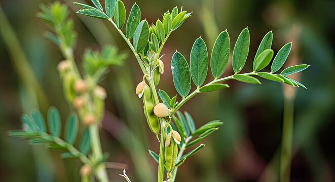Stunningly Detailed Photograph of Lentil Plant Growing Naturally Green Legume
