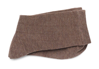 Pair of brown socks isolated on white, top view