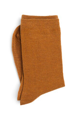 Pair of brown socks isolated on white, top view