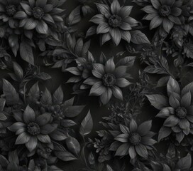 Intricate charcoal floral pattern, abstract botanical design, texture, wallpaper