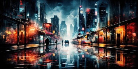 Futuristische Nachtstadt, Regenreflexionen