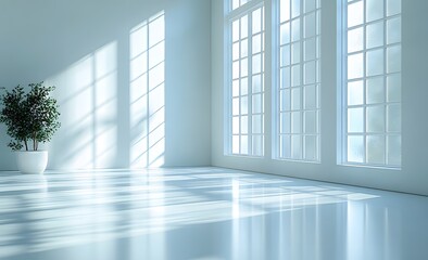 Fototapeta premium Serene Minimalist Room with Sunlight Streaming Through Paned Win