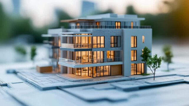 An architectural scale model of a modern apartment building or condominium complex.