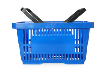 One blue shopping basket isolated on white