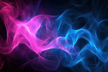 Fractal Abstract. Dark Background with Blue and Pink Neon Glow, Light Lines for Empty Stage