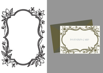 Beautiful Flower Frame, card frame line art flower frame