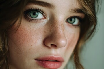 Fototapeta premium Serene face of woman with pale green eyes 