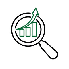 Optimization icon. SEO Optimization. magnifying glass with an upward graph. symbol for Process, automation, productivity. line design style