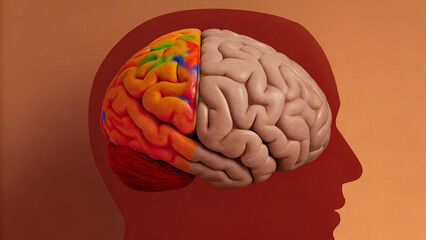 Autistic Adult Neurodivergent Sensory Illustration of a human head profile with a detailed view of the brain's structure and areas.