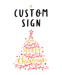 Custom sign with a Christmas tree made of text and ornaments