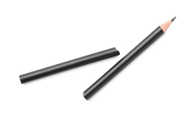 One broken graphite pencil isolated on white, top view