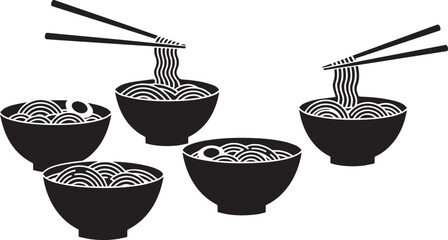 Delicious asian noodle bowls chopsticks simple illustration
