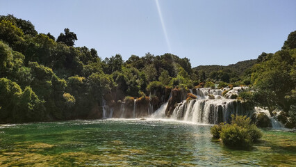 Obraz premium Skradinski buk waterfall cascading into clear water in krka national park, croatia