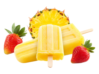 Refreshing Tropical Fruit Ice Pops on Transparent Isolated Background