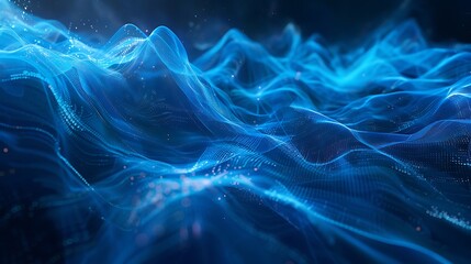 Obraz premium Abstract blue waves with glowing particles creating a futuristic and dynamic background with a flowing and energetic feel
