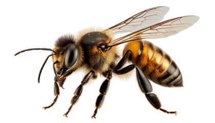 Realistic honey bee insect with wings and detailed body isolated on transparent background