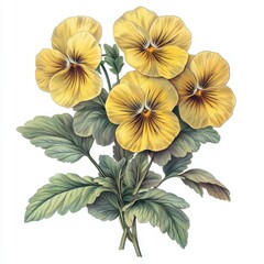 Fototapeta premium Watercolor yellow pansies bouquet isolated on white background, Yellow violets, 