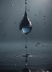 Suspended ink drop above water, captivating reflection,  minimal,  reflection,  image