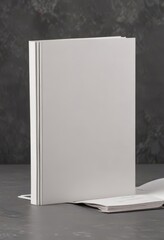 Elegant vertical photo album mockup; blank pages, minimalist design, clean, studio shot,  blank,  studio,  white