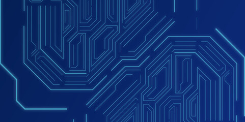 Futuristic Circuit Blueprint Digital Neural Grid Design. Glowing blue neon lines connecting in complex pattern vector design. Computer electronic printed circuit board microcircuit design background.