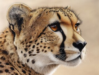 A cheetah spotted coat in close-up, isolated on a beige background