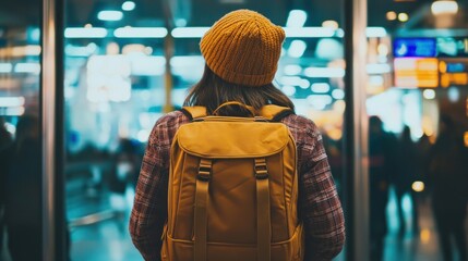 Obraz premium Solo Traveler at the Airport, Awaiting New Adventures