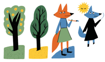 Colorful Vector Illustrations of Whimsical Trees and Animals in Art