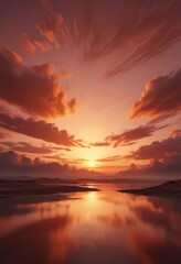 Crimson and gold hues paint the sky, streaked with thin wisps of cloud at sunset , sunset, texture