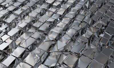 Abstract chrome geometric pattern, reflective metallic surface, illustration, bright, geometric