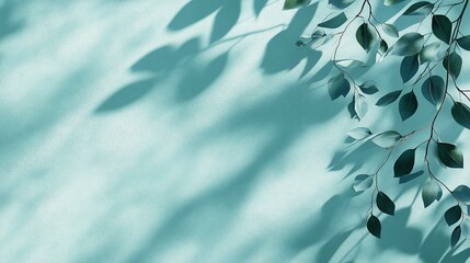 Green leaves and shadows on a teal background.