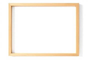 Minimalist empty wooden frame on white background, thin profile, empty, shadow