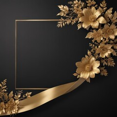 Black cardstock, gold floral accents, satin ribbon detail ,  elegant,  illustration,  graphic