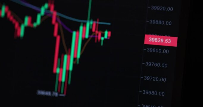 Stock market online downtrend chart of Bitcoin currency - investment, e-commerce, finance concept.