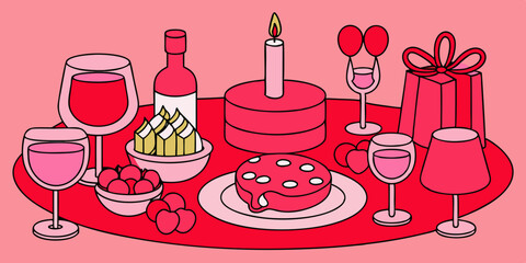 Hand-drawn vector illustrations of wine, champagne, and sweets, perfect for any party, celebration, or wedding design