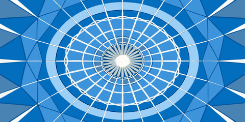 Blue futuristic geometric circle pattern with light and glass texture