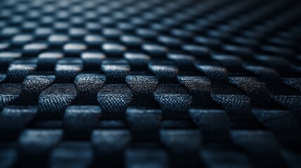 Fototapeta premium Top view of carbon fiber texture background featuring high-tech woven pattern with sleek, interlocking fibers and subtle reflections, creating a dark modern aesthetic perfect for banners, wallpapers