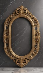 Ornate golden frame on a veined marble surface ,  premium,  macro,  surface