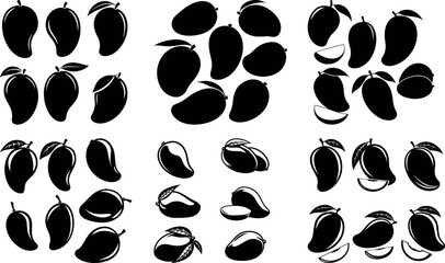 Collection of black and white mango silhouettes various poses © SaHeD