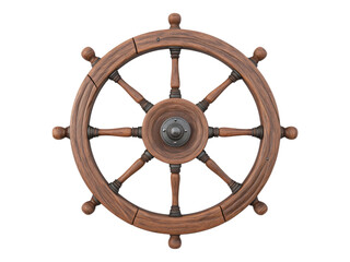 Isolated Wooden Ship Wheel on Transparent Background for Design Use