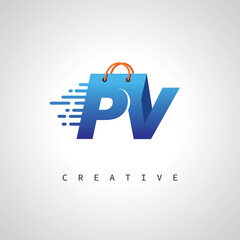 PV Monogram Shopping Logo – Creative Vector Design for Modern E-commerce Branding