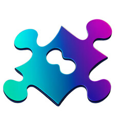 Colorful jigsaw puzzle piece with gradient of blue, purple, and teal colors, symbolizing problem solving and creativity