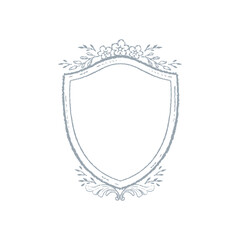 Vintage frame border illustration, crest with floral ornament, vector hand drawn design elements.